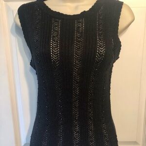Elegant Beaded Black Sleeveless Sweater
